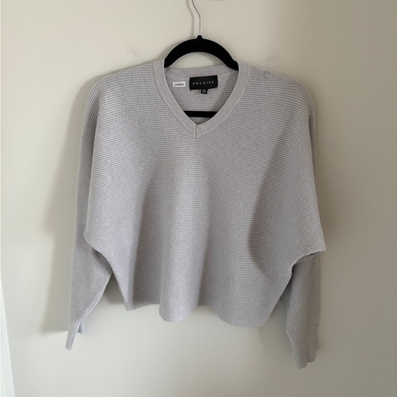 Premise Women’s Light Gray V-Neck Soft Sweater Oversized Cropped Sz XL - Picture 1 of 8